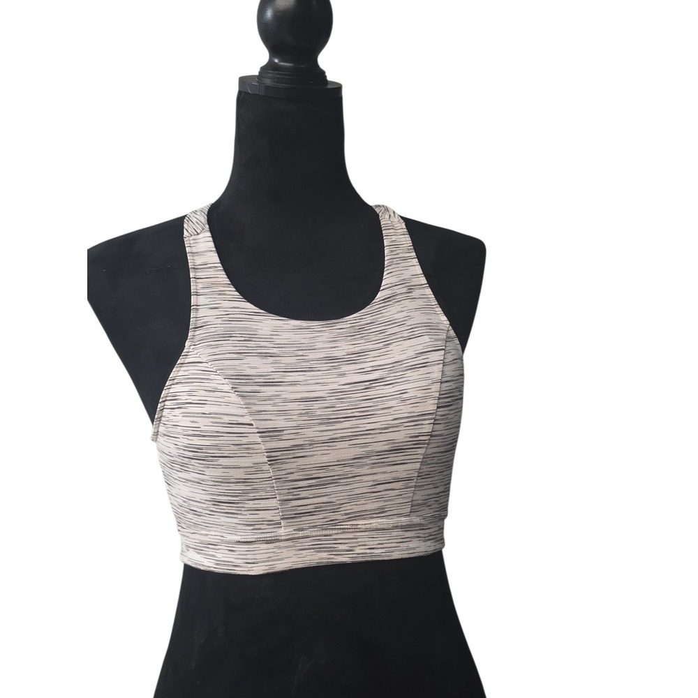 Zella Womens Space Dye High Neck Racerback Sports Bra Beige Black‎ Size S